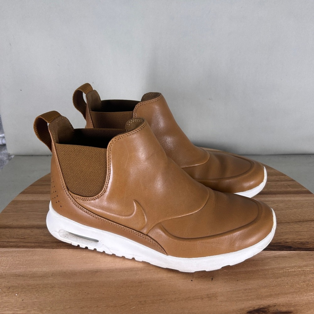 Nike Air Max Thea Mid Ale Brown Leather Chelsea Boots 859550-200 Womens 8.5